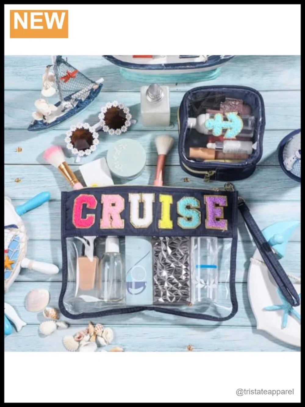 2 Pcs Waterproof PU Cosmetic Bags Travel Pouch Chenille Letter Nautical Anchor